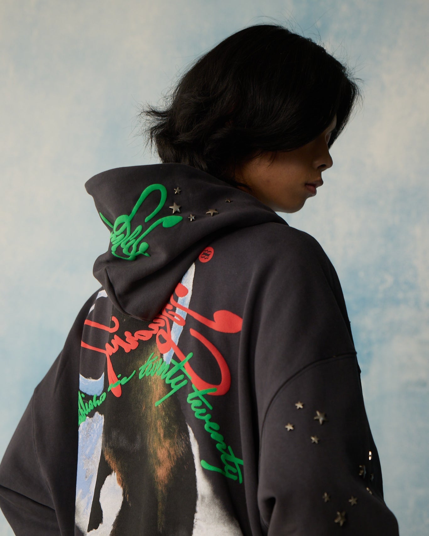 Grey Star Studded Hoodie