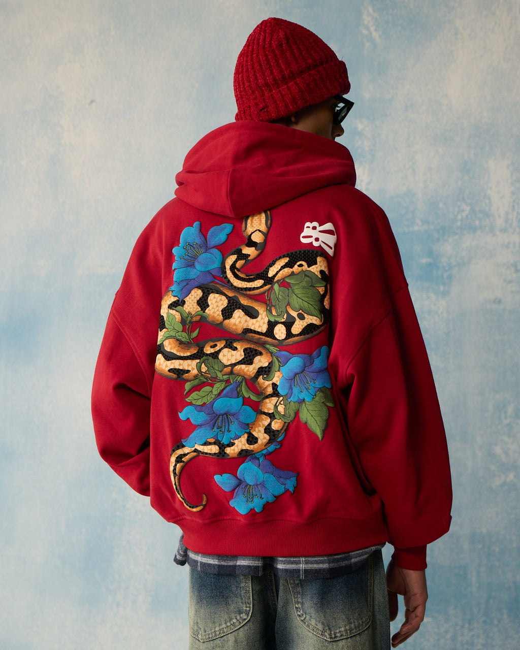 Red Serpent Bloom Zipper Hoodie