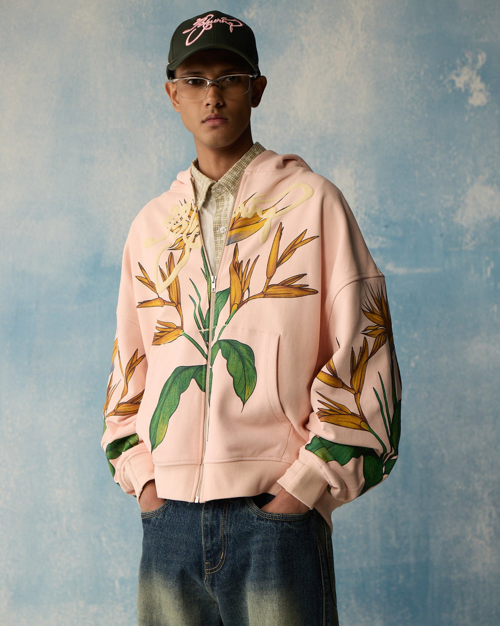 Pink Birds Of Paradise Zipper Hoodie