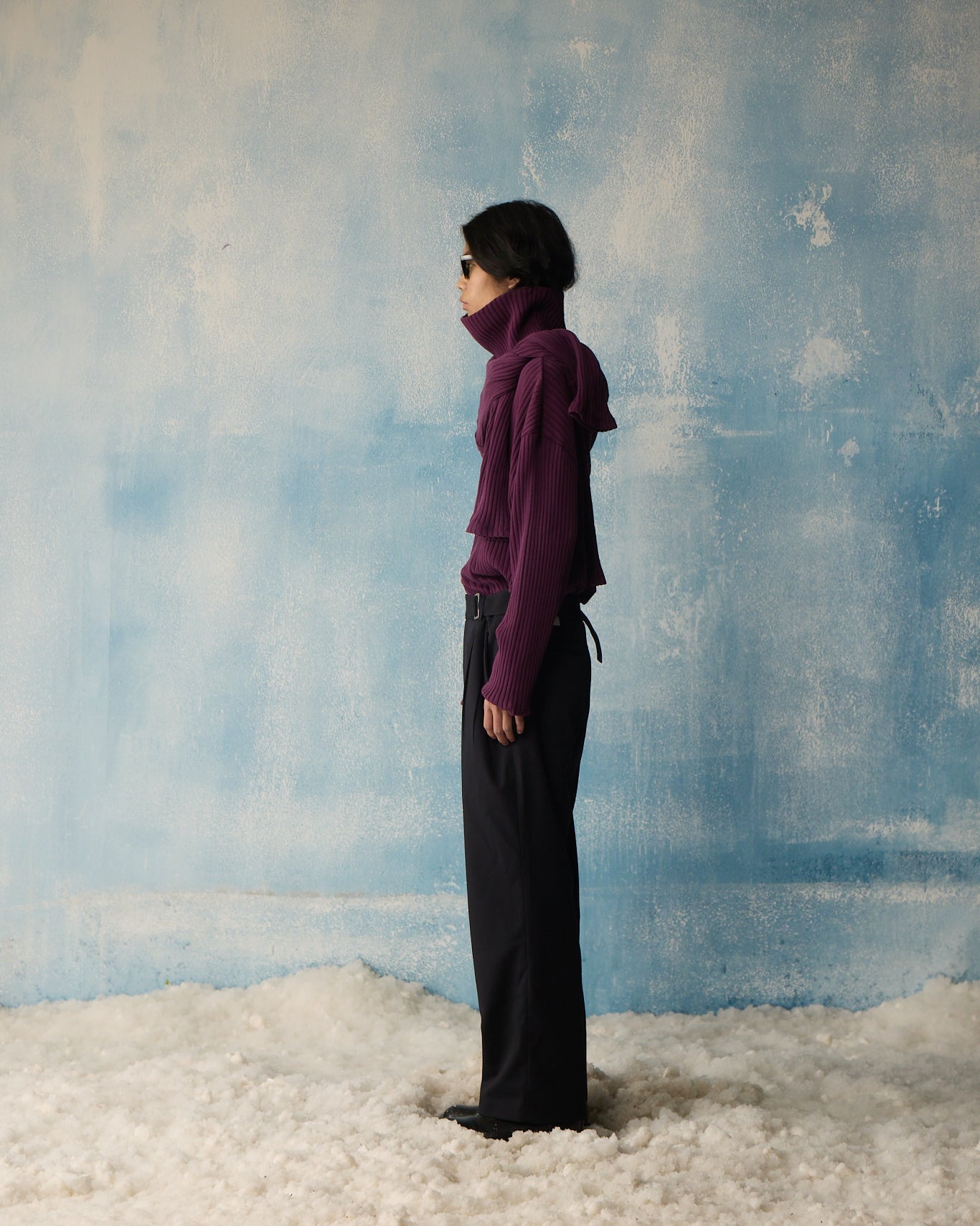 Maroon High Neck Rib Full Sleeve