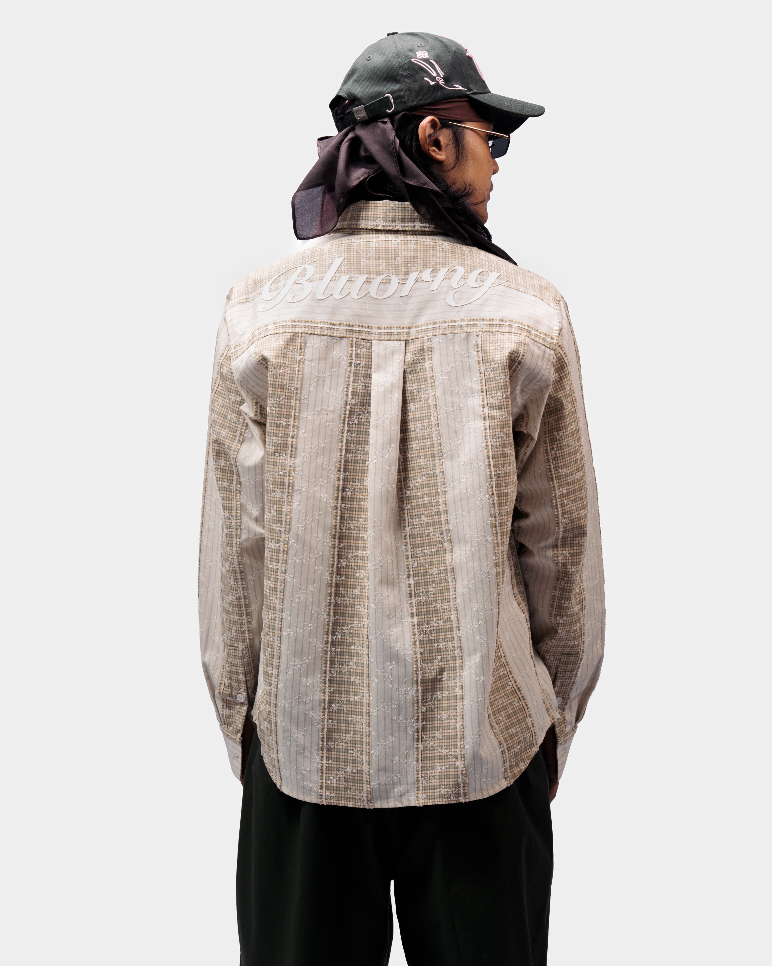 Beige Plaid And Petals Shirt